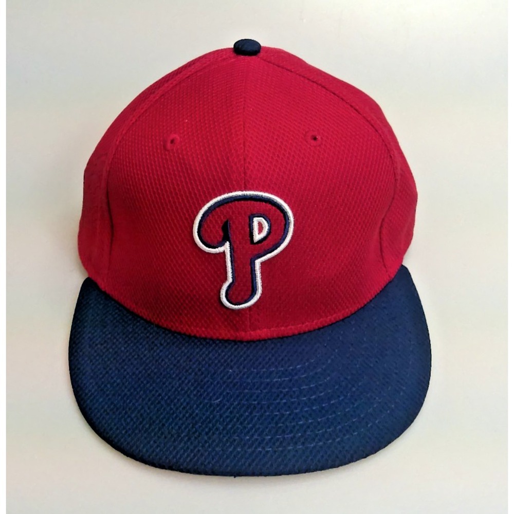 Philadelphia Phillies Fitted Hat New Era 59FIFTY Red Blue Size 7 3/8 MLB NL Cap